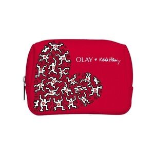 Rare Artist Keith Haring x Olay Red Friends Vanity Pouch Makeup Cosmetics Bag